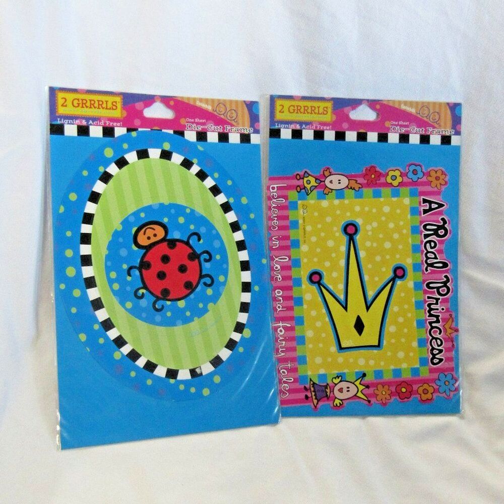2 GRRRLS Y2K Scrapbooking Die-Cut Frames Ladybug Real Princess Girly Crafts NOS